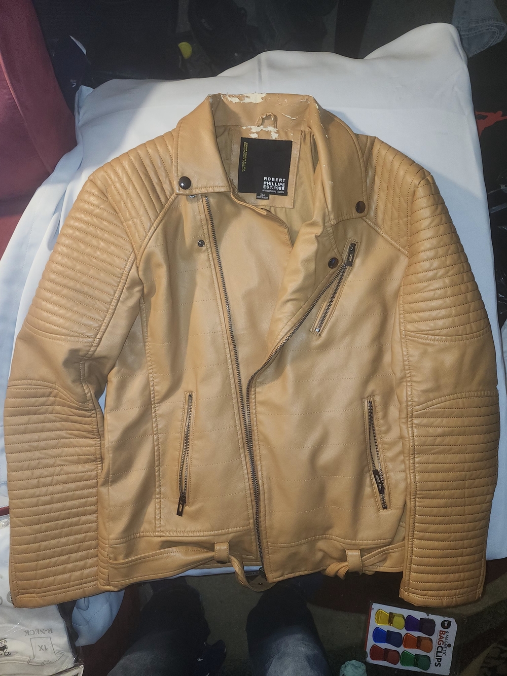Robert Graham Tan Moto Leather Jacket for Men